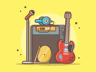 Rock on!!! 😵🤘 dribbble drum flat guitar headphone icon illustration logo minimal music sound vector