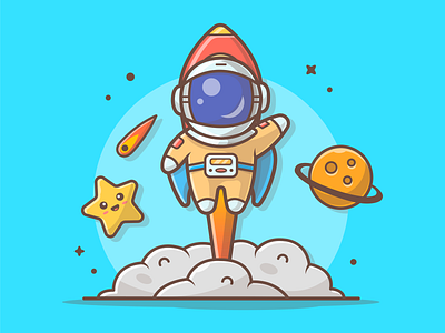 Thank you for 15K!!! 🚀🤗 astronaut cute dribbble earth flat icon illustration logo rocket space star vector