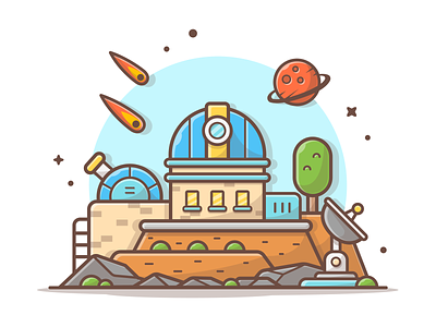 Observatory!! 👌🚀🔭🌠 building cute dribbble flat icon illustration logo meteorite minimal observatory space star