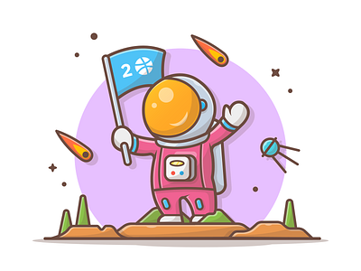 🤘🏻Dribbble invitation! 🏀🏀🚀 astronaut cute dribbble flat icon illustration invitation logo minimal rocket space vector