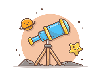 Finding cute things 🌠🌜🔭 cute dribbble flat icon illustration lineart logo planet rock space star telescope