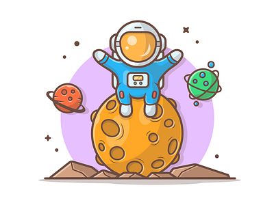 Sitting on the universe 😽🌝🚀 astronaut cute dribbble flat icon illustration lineart logo minimal moon planet space