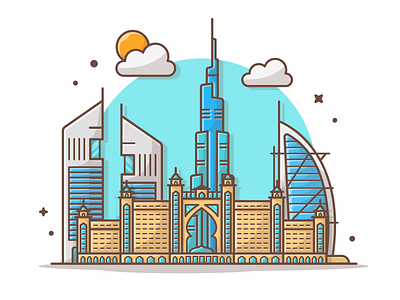 Dubai 🙌🙌 architechture building city dribbble dubai flat icon illustration lineart minimal tower vector