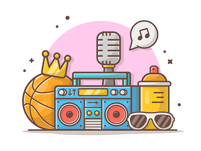 Hiphop Music 🎤🎼🎹🎶😸 basketball boombox flat hiphop icon illustration lineart logo minimal music rapper vector