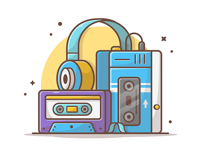 Old music player 🎧 🎶 cassette cute dribbble headphone icon illustration lineart logo music music player old walkmania