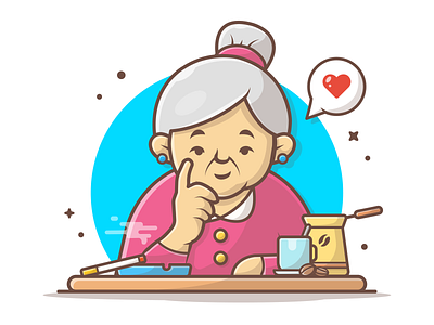 Listen to ur grandma 👵💙 coffee cute grandma icon illustration lineart logo love minimal old smoke woman