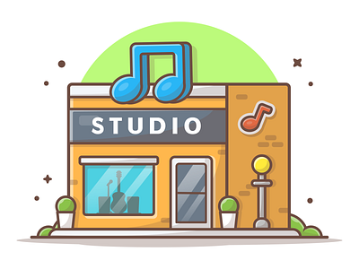 Music studio 🏠🎶🎵 architecture building home house icon illustration lineart logo minimal music record studio