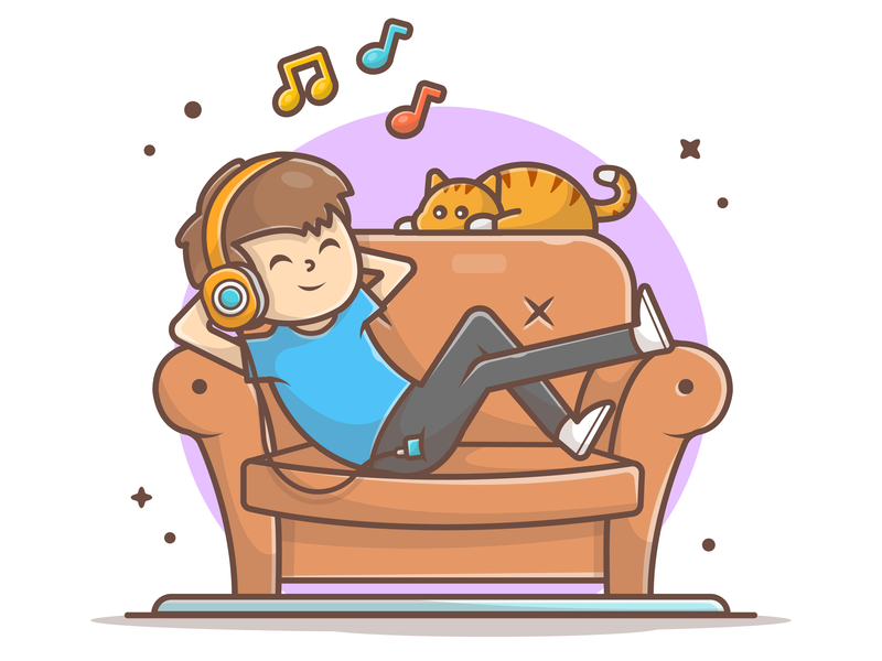 Chills out 🎧 🎶 🐱 cat character chill cute headphone icon illustration lineart listening logo music notes