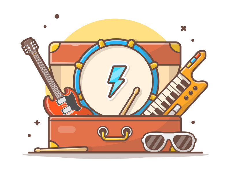 Music Instruments 🎸🎹🎶⚡ bass concert drum glasses guitar icon illustration logo minimal music piano rock