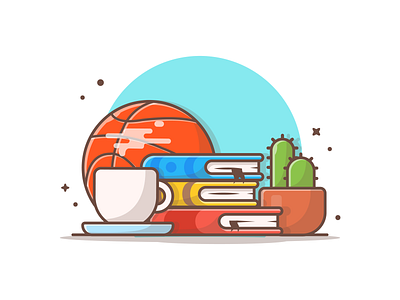 Reading 📖☕ basketball book cactus coffee hot icon illustration logo minimal plant reading tea