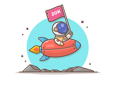 Road to 20K 🚀👩‍🚀 astro astronaut cute flag helmet icon illustration logo minimal moon rocket space