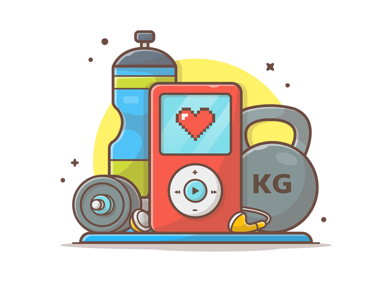 Gym starter pack 💪 barbell cute earphone flat gym icon illustration ipod logo minimal music water
