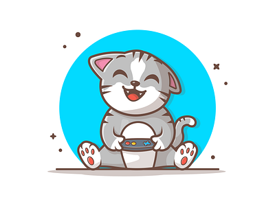 Cat Gaming 🎮🐱 cat cute gaming happy icon illustration joystick logo mascot mascot character pet vector