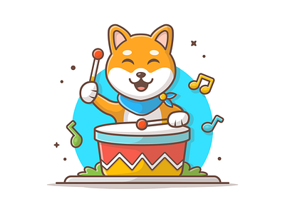 Shiba Drum 🐶 🥁 animal cute dog dog illustration dog logo drum icon mascot music pet shiba inu vector