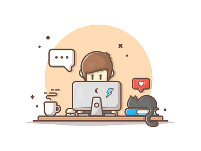 Work, work, work...😑💬😽 cat character coffee cute designer freelancer icon illustration logo programmer vector work