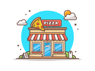 Pizza shop! 🍕🍕🍕 building fast food icon illustration landmark logo meat minimal pizza shop slice vector