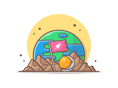 We're arrived 👩‍🚀 🌎 astro astronaut earth flag helmet icon illustration logo moon planet vector