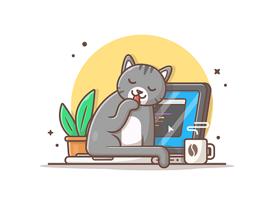 Cat on laptop! 😹 💻 cat code coffee cute freelancer icon illustration kitten laptop logo mascot programmer