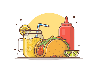 Is it too late for Taco Tuesday? 🌮😹 fast flat food icon illustration lemon logo mexican sauce soda taco tuesday