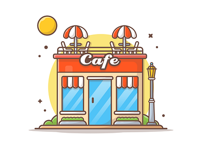 Cafe ☕️☀ architecture building cafe coffee coffeeshop food and drink icon illustration logo shop summer sun