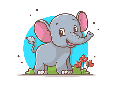 Elephant 🐘🌷 cartoon cute elephant flat flower icon illustration logo mascot mascot character minimal vector