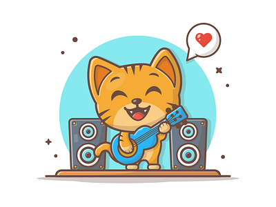 cat music🐱🎸 cat cute guitar icon illustration logo mascot minimal music pet sound vector