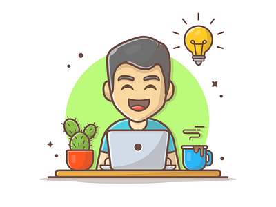 Get an Idea 😄💡 business coffee happy icon idea illustration laptop lightbulb logo man work workspace