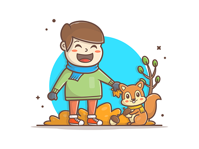 Happy autumn 🍁👦👧 autumn boy character cute fall girl happy icon illustration logo mushroom shots squirrel
