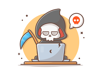 Deadline is waiting for you ☠️💻 cute deadline grim grim reaper icon illustration laptop logo skull work workdesk workspace