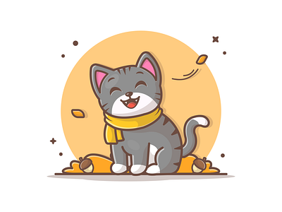 Autumn Cat 🐱🍁 acorn animal autumn autumn leaves cat cute icon illustration logo october pet scarf