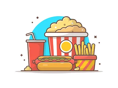 Movie Foods 🍟🌭🍿🥤 fast food food french fries hotdog icon illustration logo meal movie popcorn snack soda