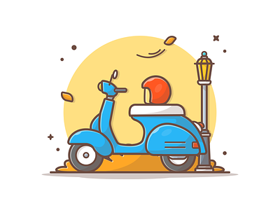 Scooter! 😁🛵 autumn bike cute helmet icon illustration lamp leaves logo motor motorcycle scooter
