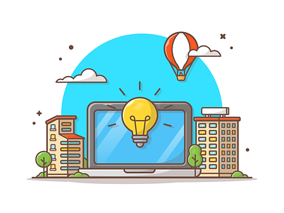 Smart City 🌇 💡 air balloons bulb city cityscape hot icon illustration logo smart town vector