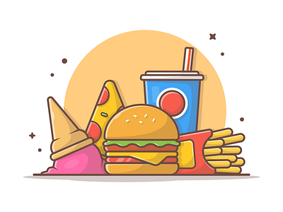 Happy Weekend!! 🍔 🍟 🍕 burger cheese fast food french fries icon illustration junkfood logo pizza sandwich soda