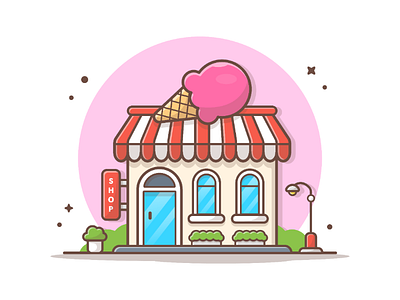 Ice Cream Shop!! 🍧 🍨 🍦 architecture building cream ice icon illustration logo popsicle scoop shop store strawberry