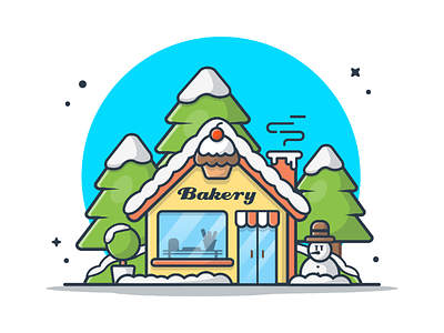 Bakery Shop!!!! 🥐 🍞 🥖 🥨☃️ bakery bread flake holiday icon illustration logo shop snow snowman store winter