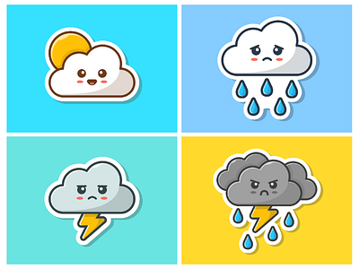 Clouds Emoticon ⛅️🌧🌩⛈ 😁 cartoon cloud emoticon happy icon illustration logo mascot rain sad sticker storm