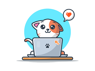 Cat and Laptop! 💻😽 cartoon cat cute happy icon illustration laptop logo mascot technology work workspace