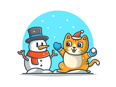 do you wanna build a snowman?? 😽😁☃️ cartoon cat cute happy icon illustration logo play season snowflake snowman winter