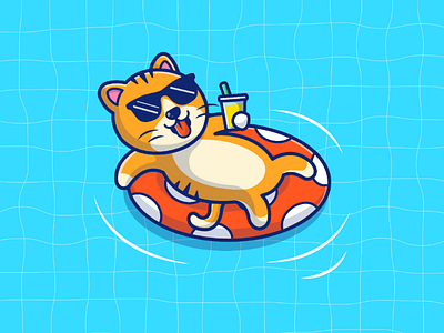 Cat Chill 😽💦🍸 animal balloons cartoon cat character icon illustration logo pet pool summer swimming
