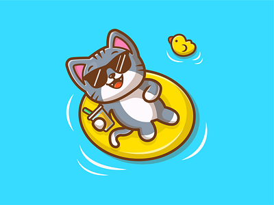 Happy Chill day! 😽💦🤙🏻 beach cat character chill cute icon illustration logo mascot pool summer swim