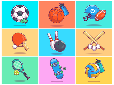Flying Sports!! ⚽ 🏀 🏈 ⚾🎾🎳 baseball basketball bowling football icon logo rugby skateboard soccer sport tennis volley