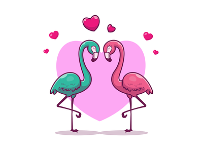 flamingo love 🦢💙🦢 animal bird couple flamingo heart icon illustration logo love romance summer tropical