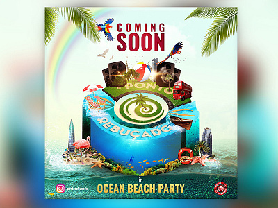 Ocean Beach Party - Creative Artwork 3d art creative ocean event flyer facebook poster free gif tutorial instagram poster isometric artwork party flyer social media design
