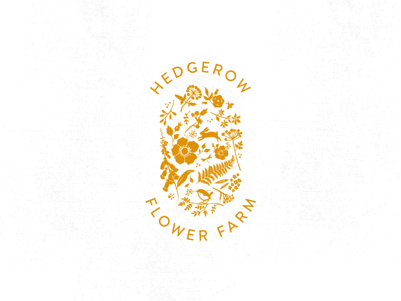 HEDGEROW FLOWER FARM bunny blackberries yarrow foxglove wild rose angelica hedgerow logo wildflowers flowers illustration