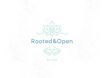 ROOTED&OPEN branding logo lotus roots spiral