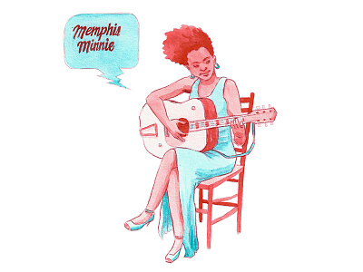 Minnie Dribble black history month blues guitar memphis minnie musician traditional media watercolor