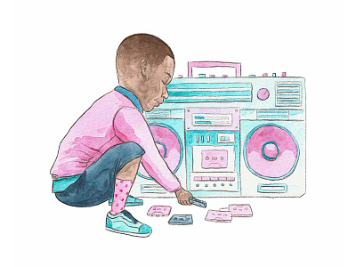 Boombox Dribble art of robert liu trujillo black boy joy cassette hip hop illustration radio watercolor