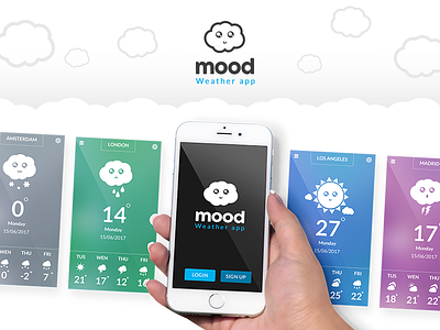 Mood - Concept Weather App Mobile Ui illustrations logo design loriel design mobile design weather app weather app ui weather mobile weather ui