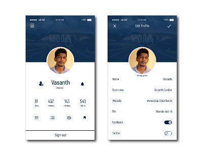 User Profile Design For Social Media Application app flat iphone media name photo profile social ui user ux